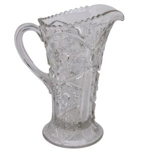 Vintage 1906 EAPG Cambridge Fernland #2635 Sunburst Snowflake Clear Pitcher 9.75